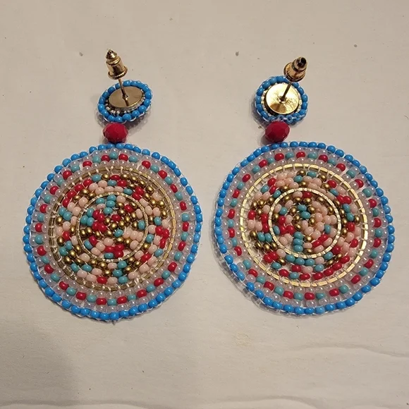 Beaded Multicolor Medallion Disc Dangle Earrings - Picture 2 of 5